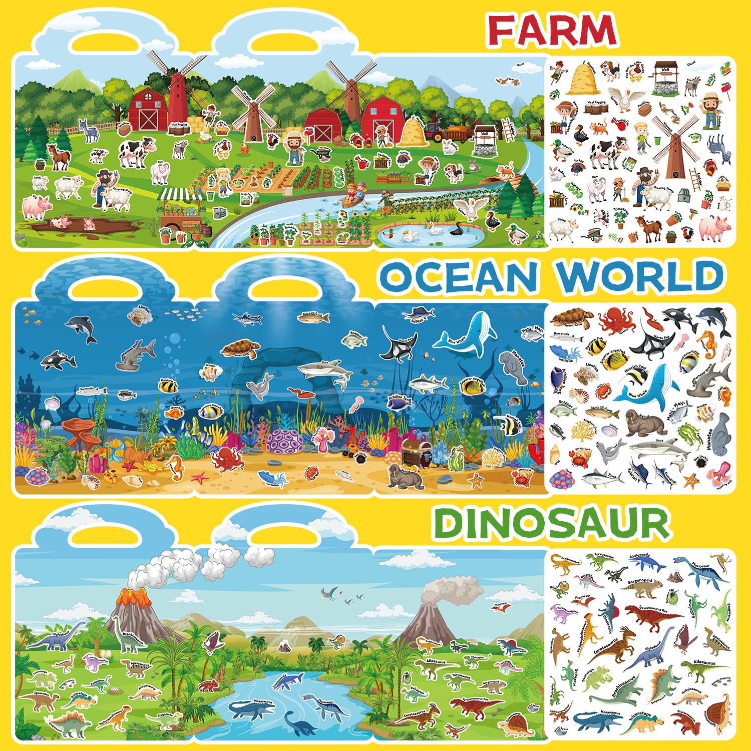 CREATIVETREES Reusable Jelly Sticker Book – 134 Silicone Stickers, Travel Toy for Toddlers Ages 3-6, Ocean Dinosaur Farm