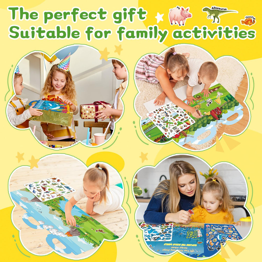 CREATIVETREES Reusable Jelly Sticker Book – 134 Silicone Stickers, Travel Toy for Toddlers Ages 3-6, Ocean Dinosaur Farm