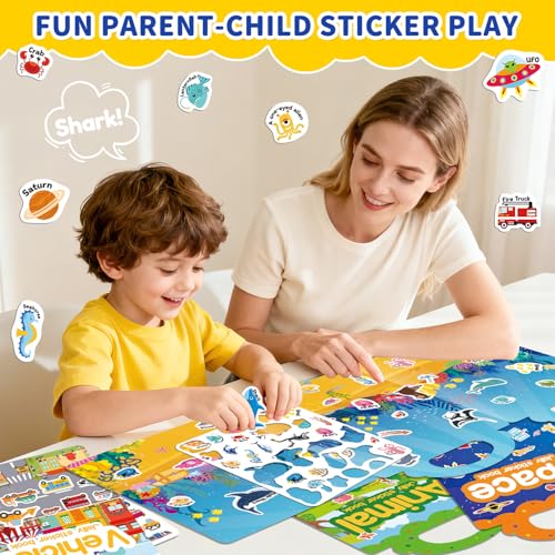 CREATIVETREES Reusable Jelly Sticker Book for Toddlers 3-6 - 6 Themes Silicone Stickers, Washable & Portable Activity Toy for Kids