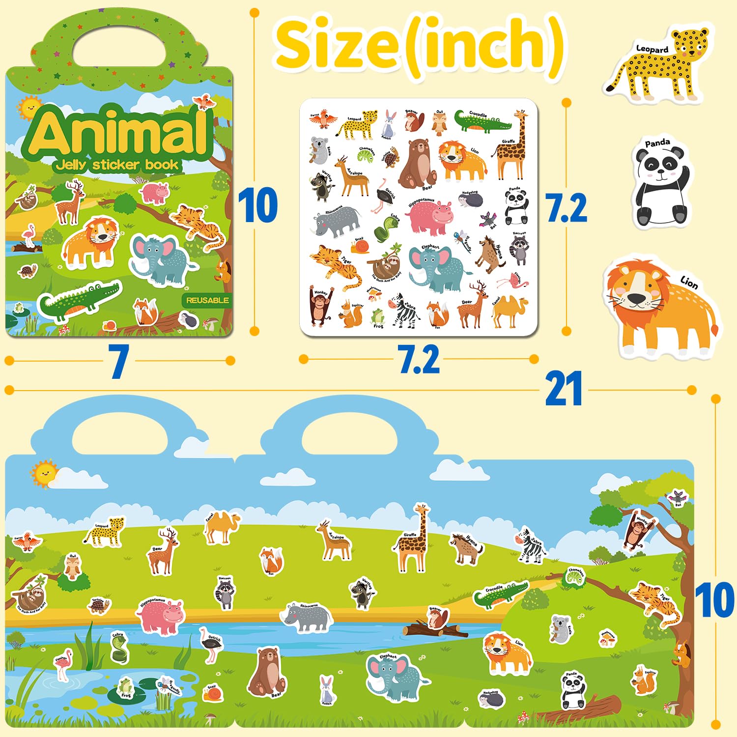 CREATIVETREES Reusable Jelly Sticker Book for Toddlers 3-6 - 6 Themes Silicone Stickers, Washable & Portable Activity Toy for Kids