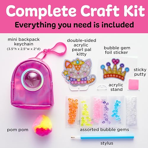 Creativity for Kids Bubble Gems Backpack Keychain: Diamond Painting Kit with Kitty Princess Pearl Pal for Ages 6+