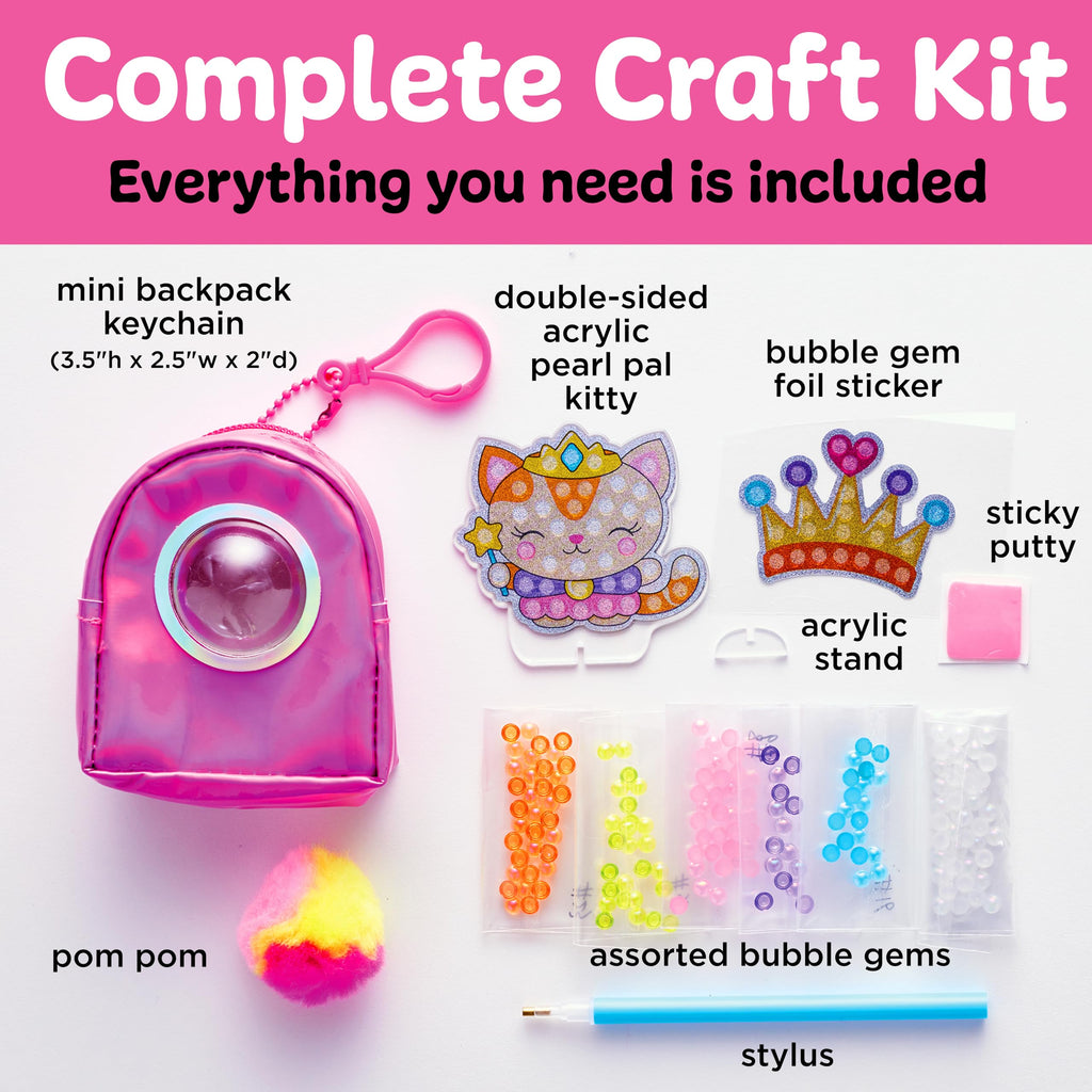 Creativity for Kids Bubble Gems Backpack Keychain: Diamond Painting Kit with Kitty Princess Pearl Pal for Ages 6+