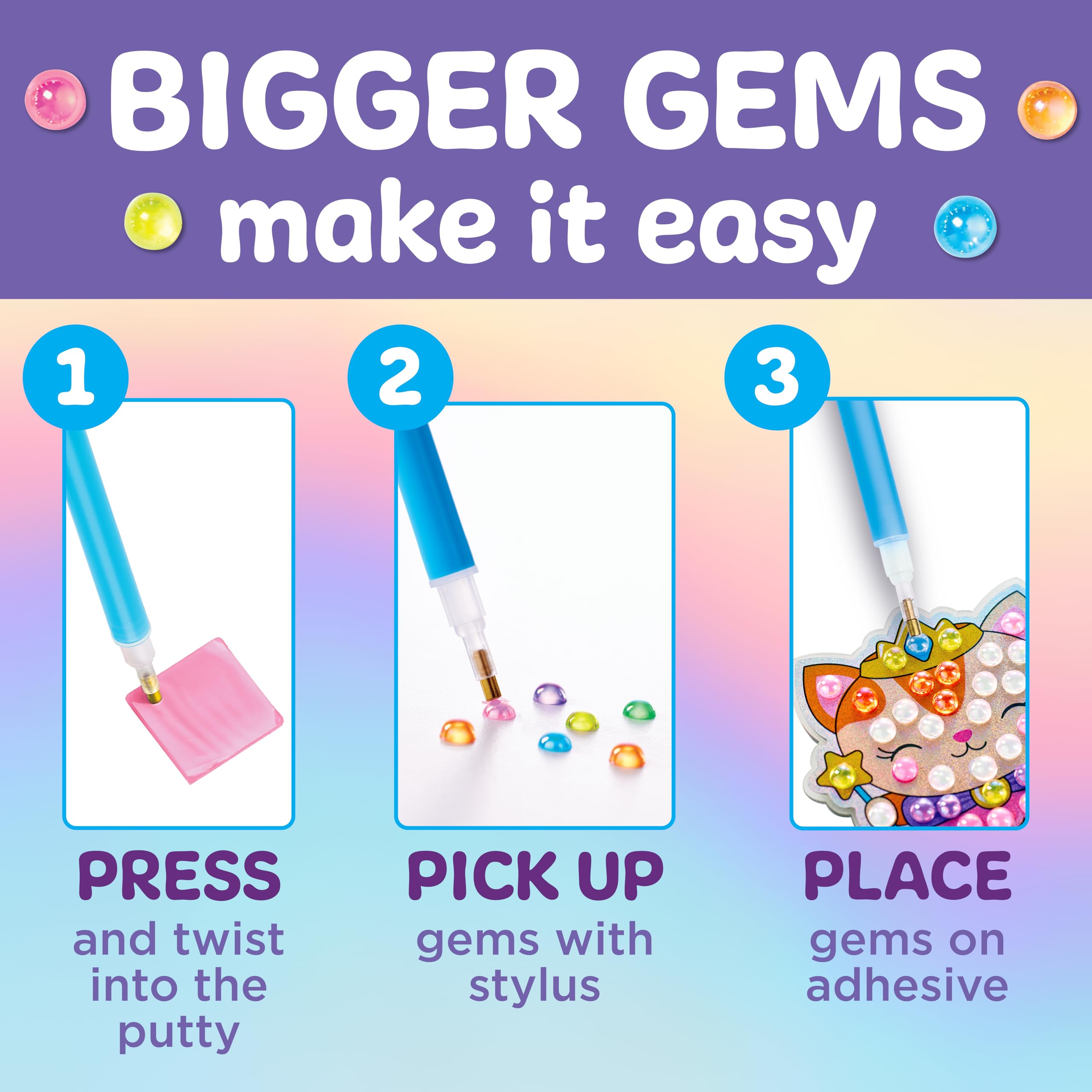 Creativity for Kids Bubble Gems Backpack Keychain: Diamond Painting Kit with Kitty Princess Pearl Pal for Ages 6+