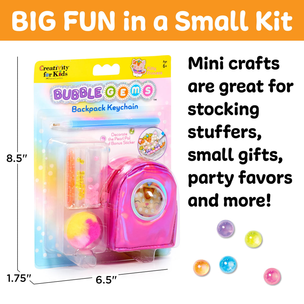 Creativity for Kids Bubble Gems Backpack Keychain: Diamond Painting Kit with Kitty Princess Pearl Pal for Ages 6+