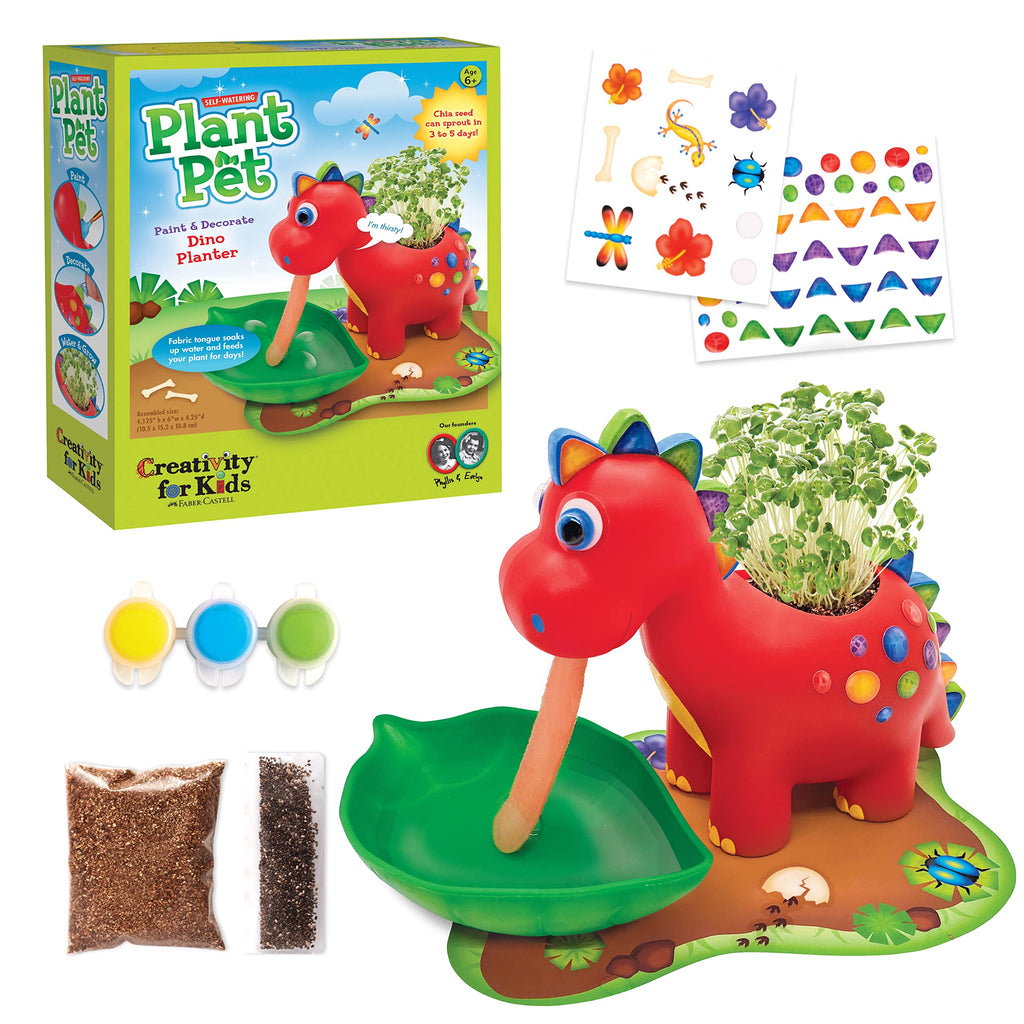 Creativity for Kids Dinosaur Self-Watering Plant Pet - Paint, Decorate & Grow Chia Seeds, Ages 6+