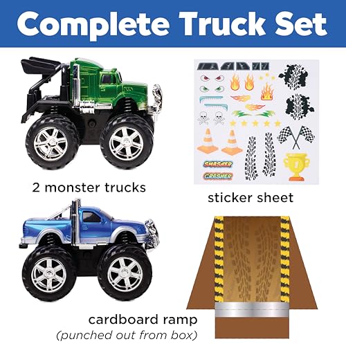 Creativity for Kids Monster Trucks Craft Kit – Customize 2 Pull-Back Toy Trucks with Stickers and Ramp, Ages 5-8