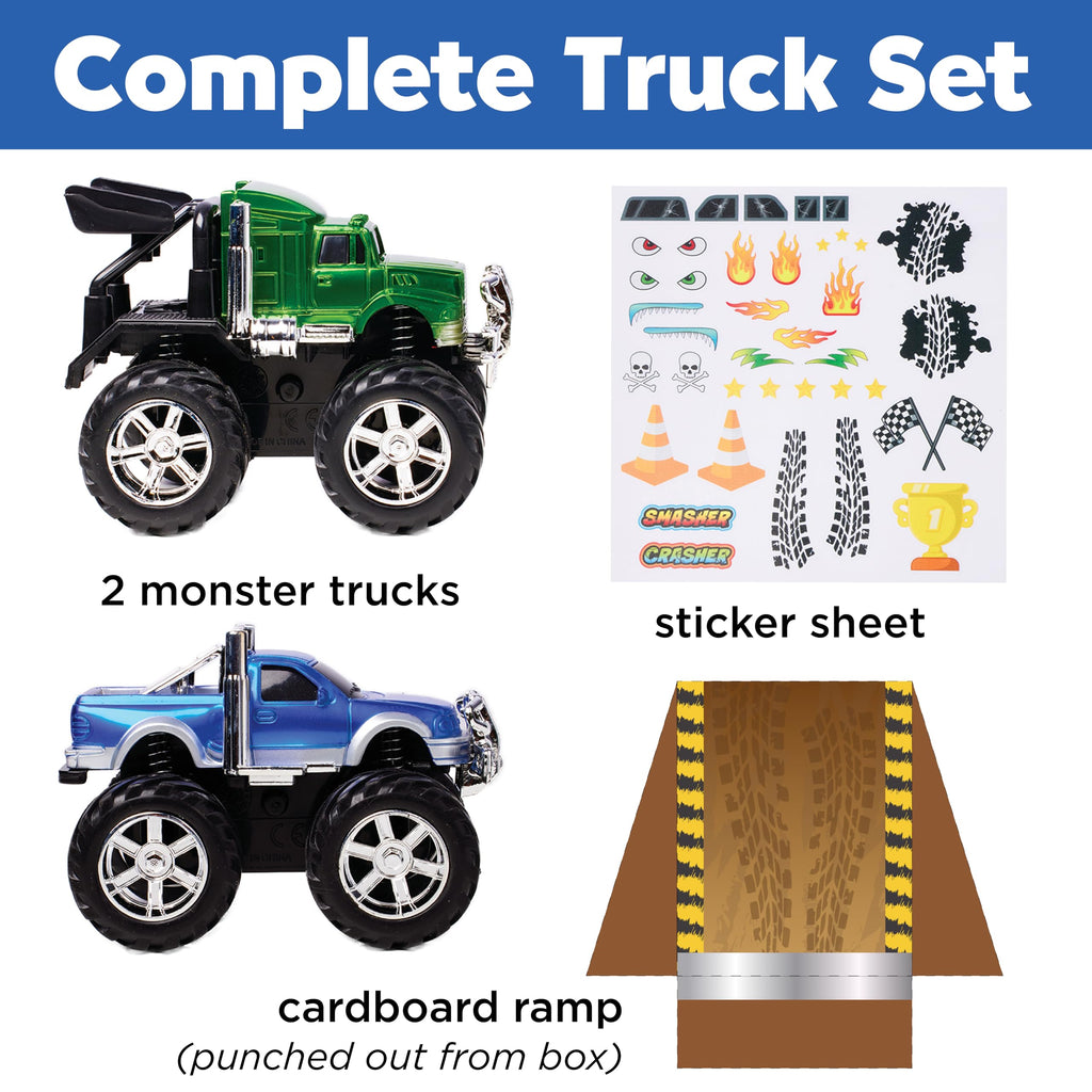 Creativity for Kids Monster Trucks Craft Kit – Customize 2 Pull-Back Toy Trucks with Stickers and Ramp, Ages 5-8