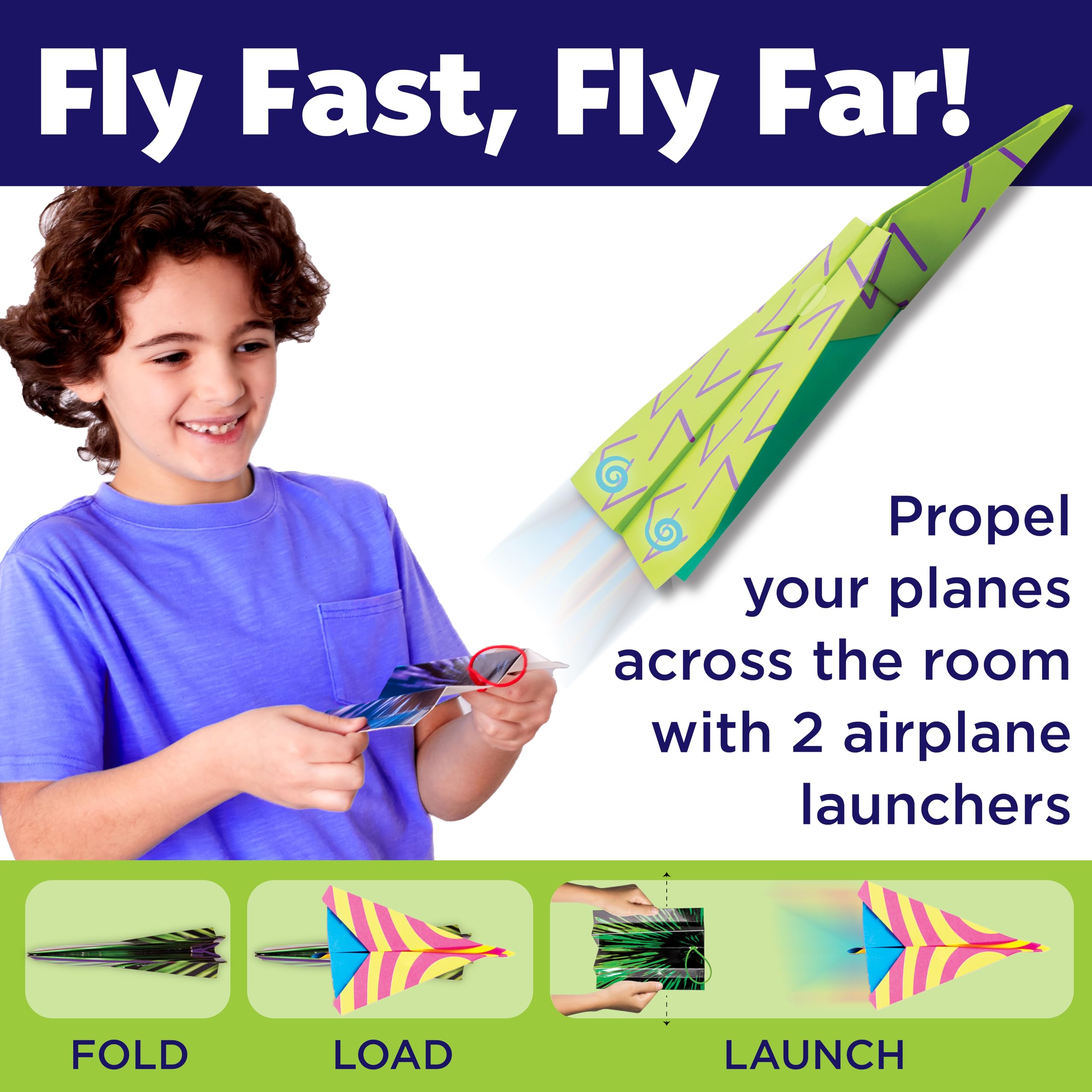Creativity for Kids Paper Airplane Kit: 70 Planes, 2 Launchers, Glow-in-Dark Stickers for Ages 6+