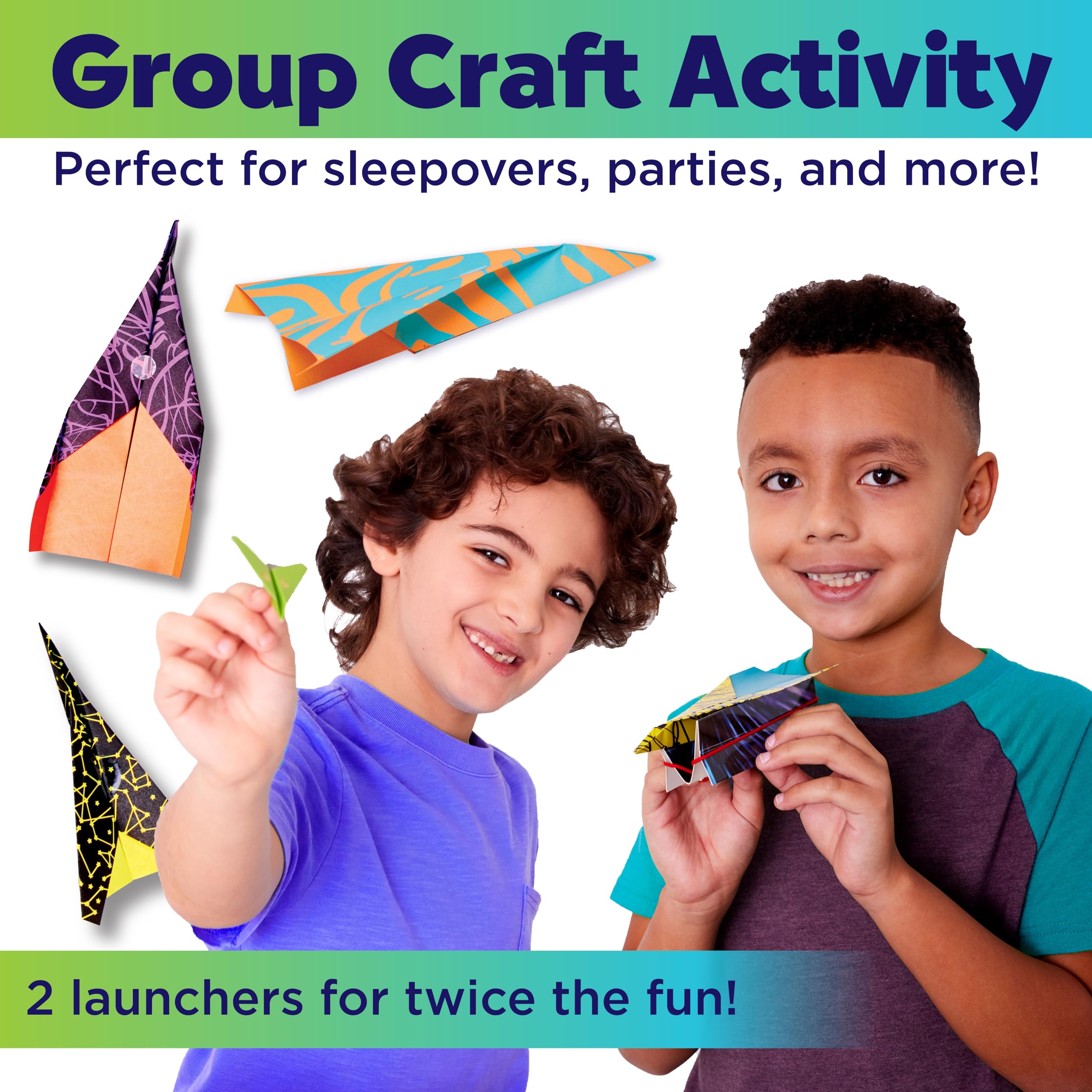 Creativity for Kids Paper Airplane Kit: 70 Planes, 2 Launchers, Glow-in-Dark Stickers for Ages 6+