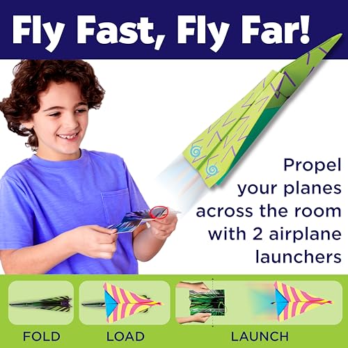 Creativity for Kids Paper Airplane Kit: 70 Planes, 2 Launchers, Glow-in-Dark Stickers for Ages 6+