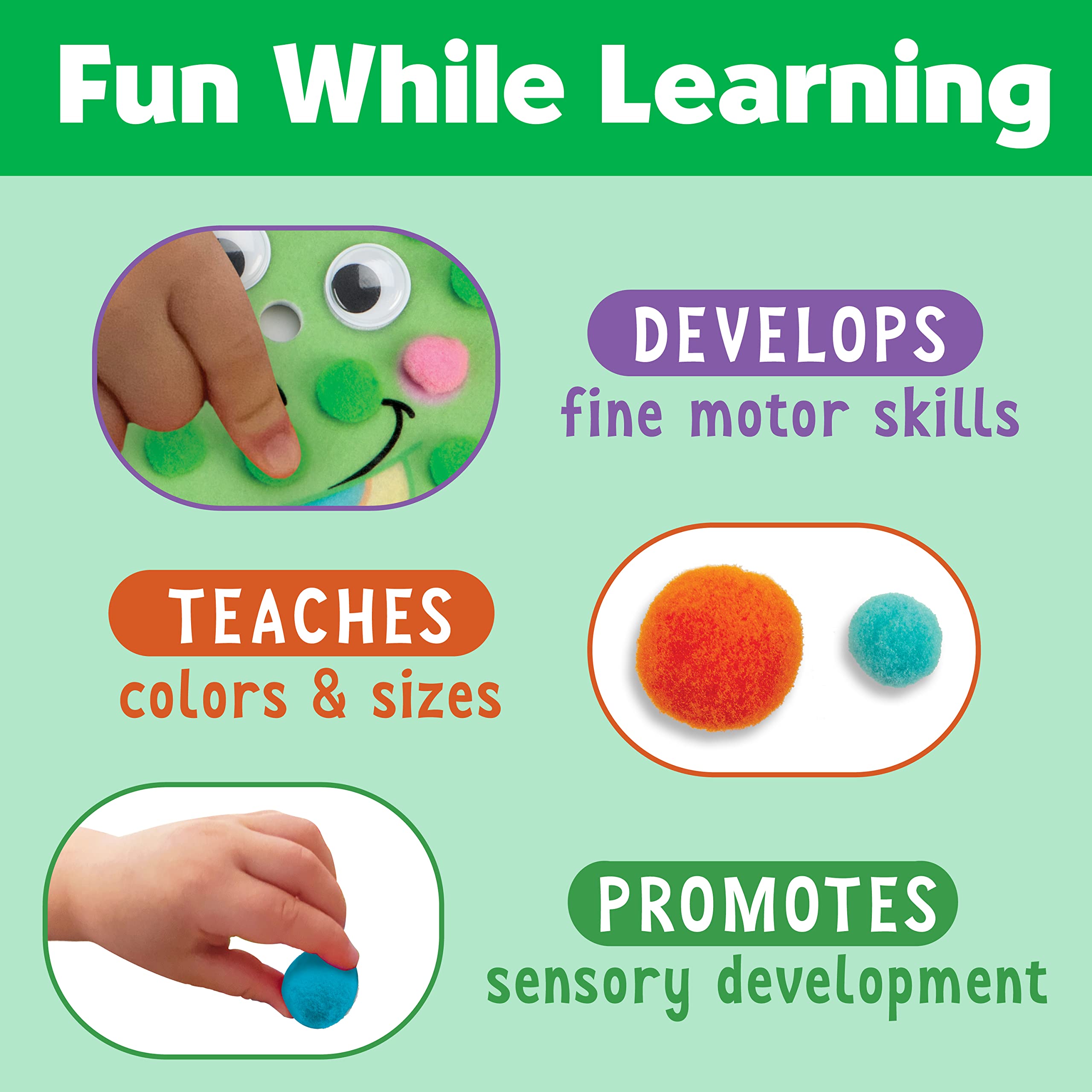 Creativity for Kids Pom Pom Pictures Dinosaurs Craft Kit – Toddler Sensory Play with Reusable Dinosaur Boards