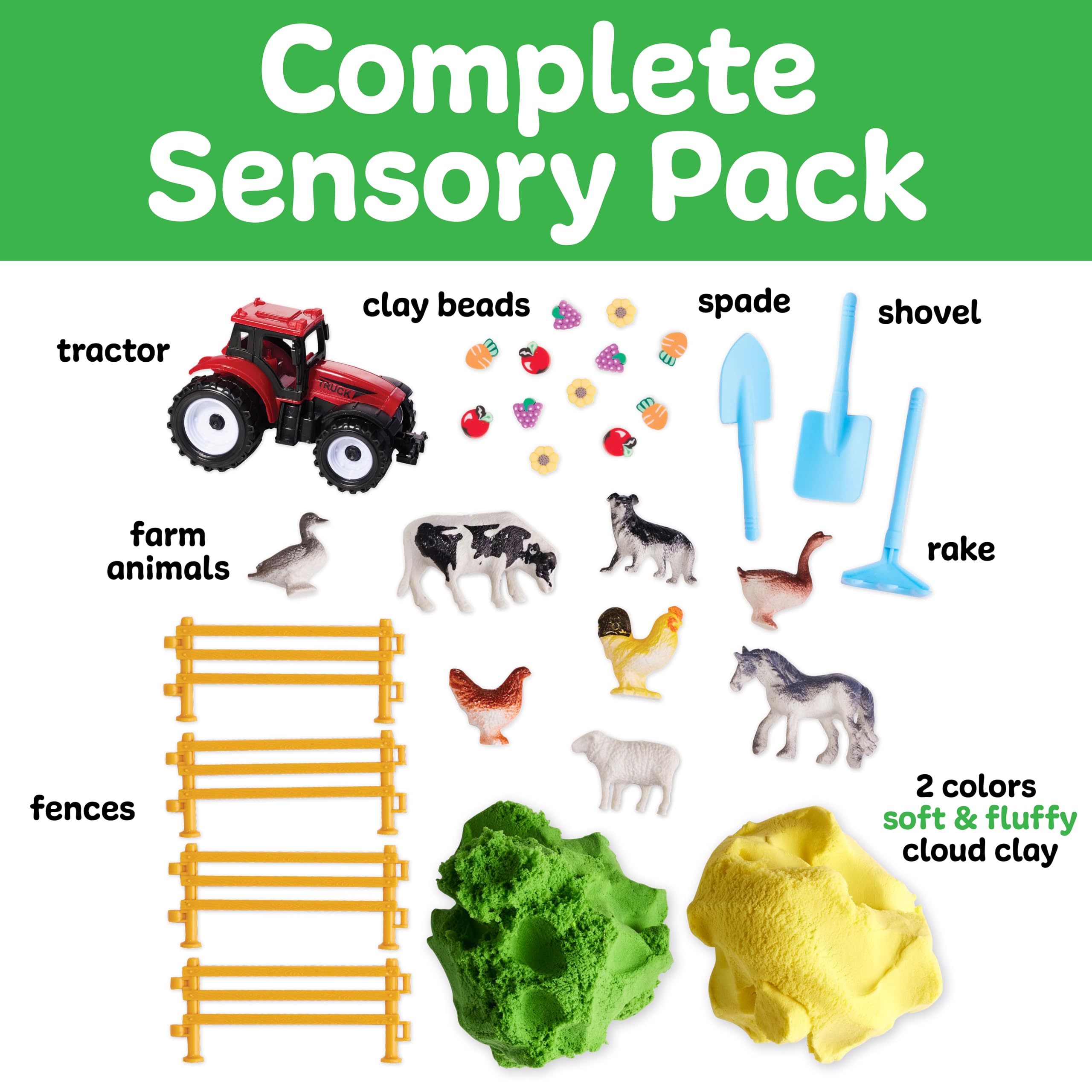Creativity for Kids Sensory Pack - Farm: Soft Cloud Clay & Animal Figurines for Toddlers (Ages 3+)