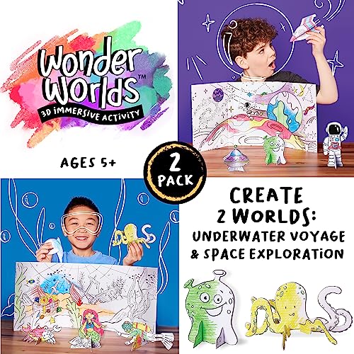 Creativity for Kids Wonder Worlds 3D Coloring Craft Kit 2 Pack - Outer Space & Underwater Voyage for Ages 5+