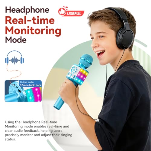 Creattop Rose Gold Kids Karaoke Microphone with Bluetooth 5.3, LED Lights, Voice Changer, 6-Hour Battery, Gift for Ages 3-12