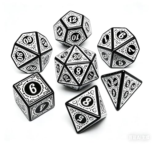 CREEBUY 5 Pack Polyhedral Dice Set – 35 Acrylic D&D Dice with Vintage Pattern and Gold Numbers
