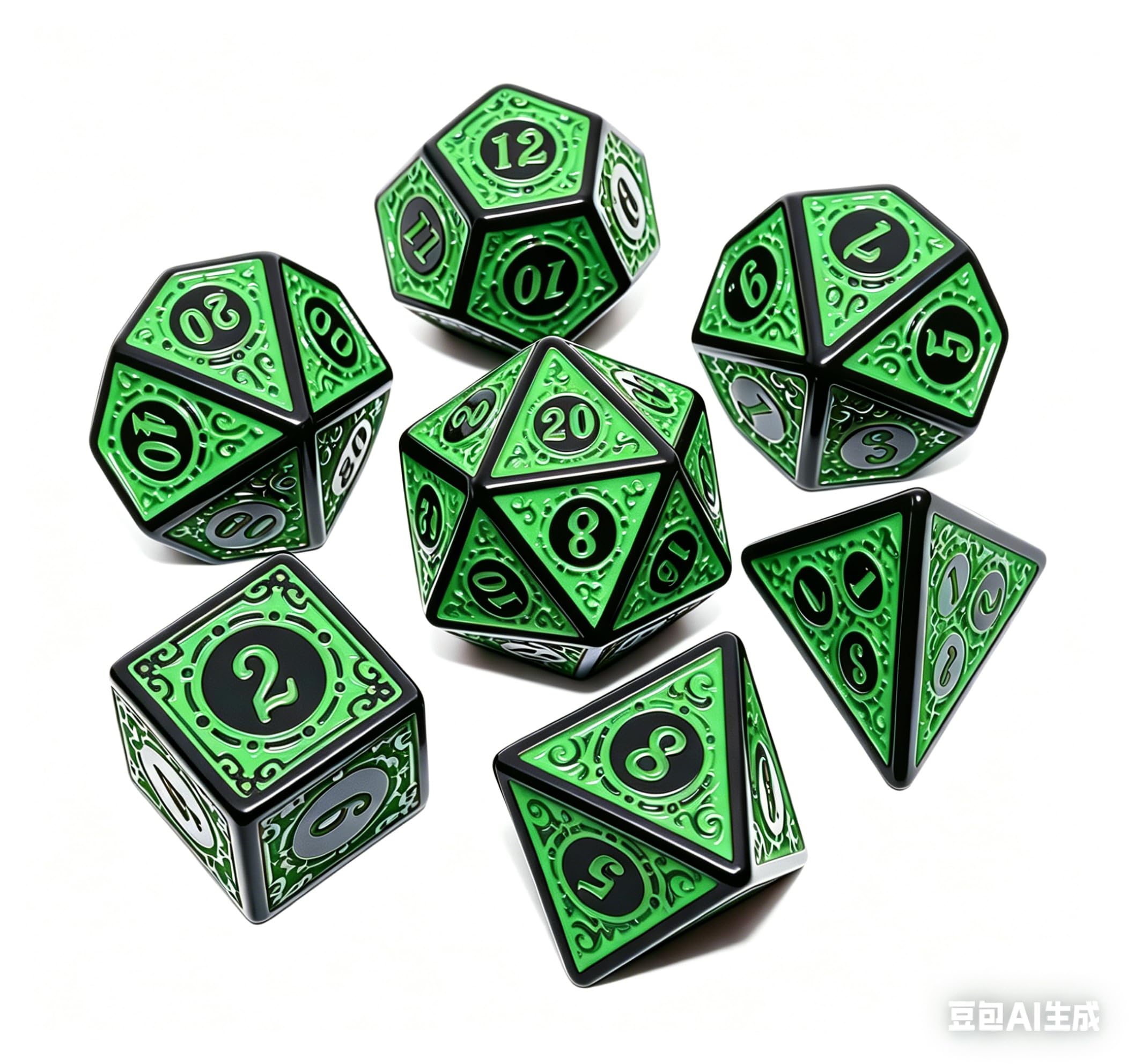CREEBUY 5 Pack Polyhedral Dice Set – 35 Acrylic D&D Dice with Vintage Pattern and Gold Numbers