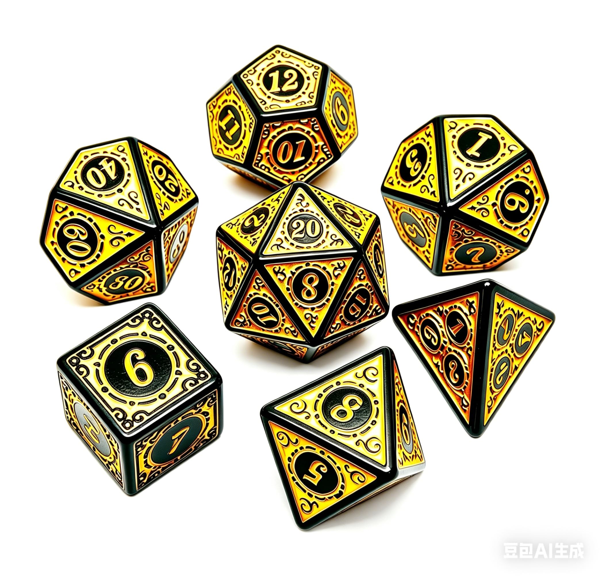 CREEBUY 5 Pack Polyhedral Dice Set – 35 Acrylic D&D Dice with Vintage Pattern and Gold Numbers