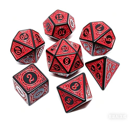 CREEBUY 5 Pack Polyhedral Dice Set – 35 Acrylic D&D Dice with Vintage Pattern and Gold Numbers