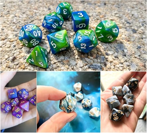 CREEBUY 6-Pack Polyhedral Dice Set – 42 Acrylic D&D Dice with Gold Numbers and Storage Bags