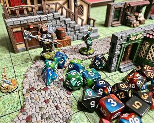 CREEBUY 6-Pack Polyhedral Dice Set – 42 Acrylic D&D Dice with Gold Numbers and Storage Bags