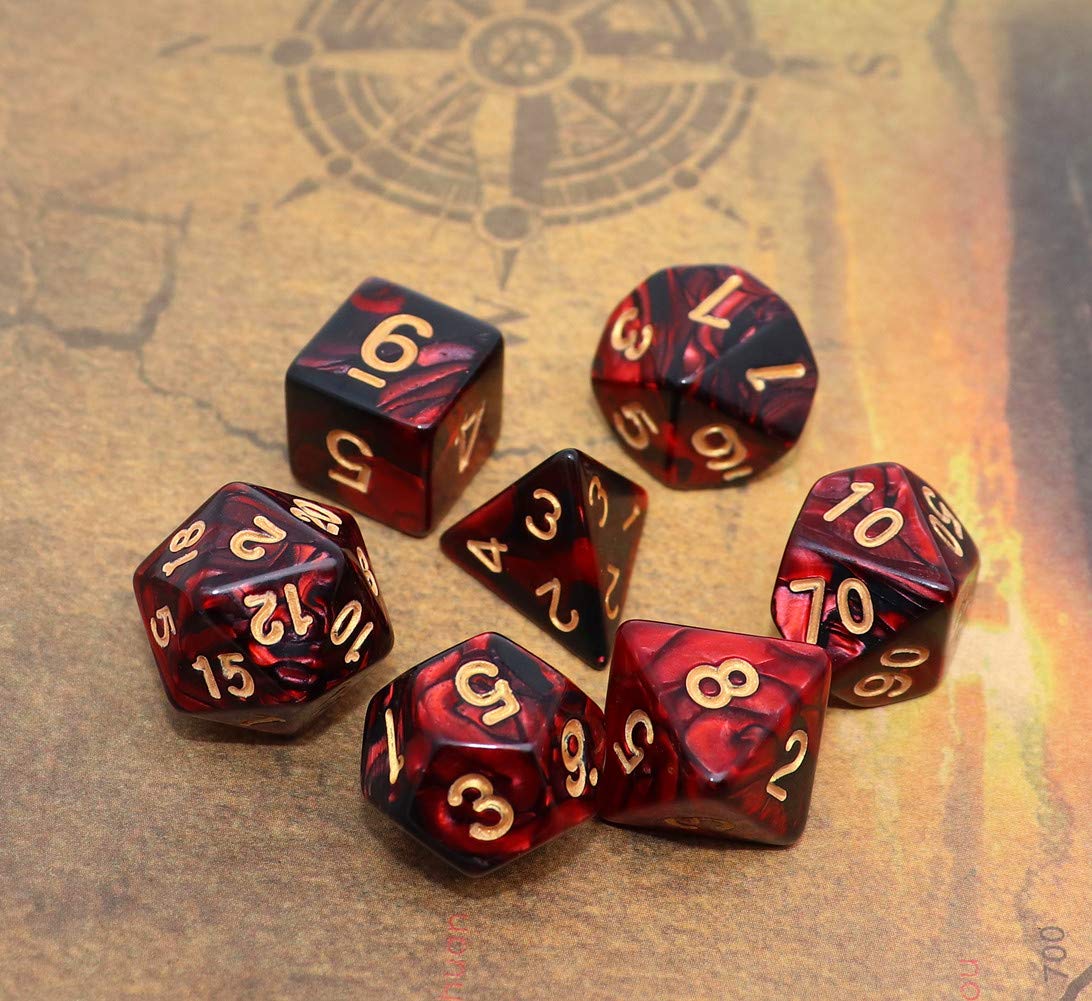 CREEBUY 6-Pack Polyhedral Dice Set – 42 Acrylic D&D Dice with Gold Numbers and Storage Bags