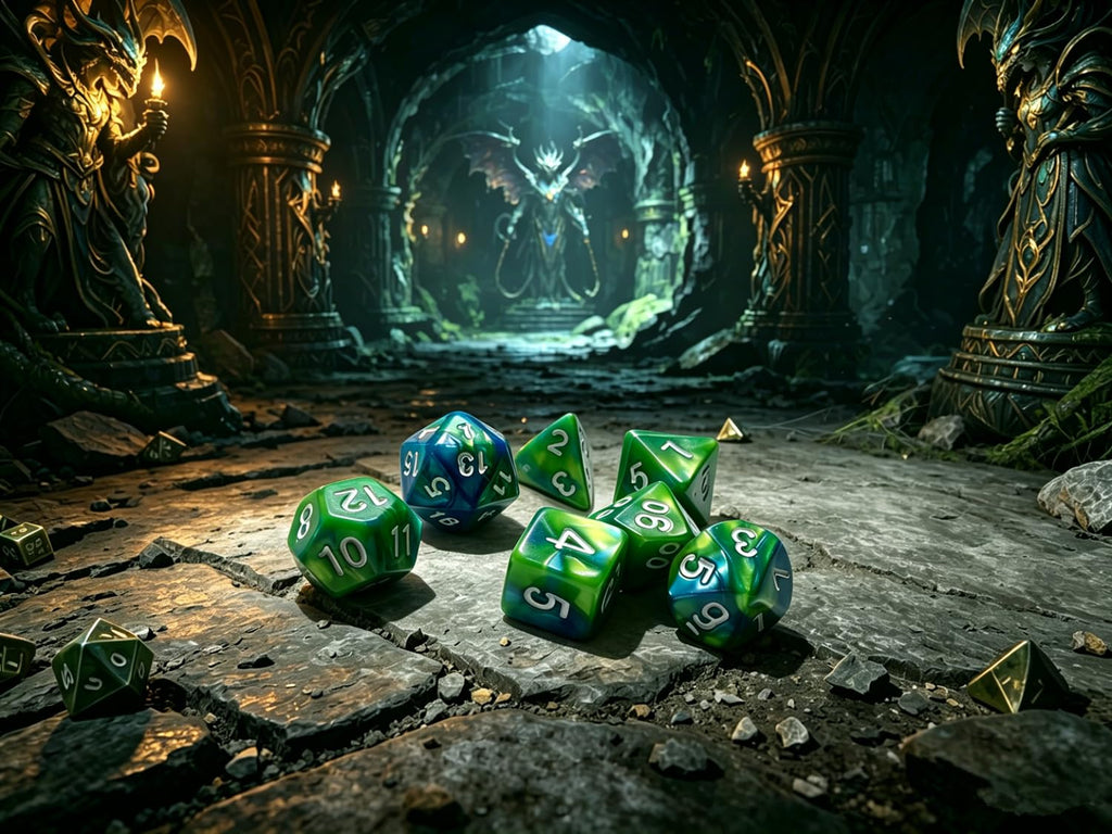 CREEBUY 6-Pack Polyhedral Dice Set – 42 Acrylic D&D Dice with Gold Numbers and Storage Bags