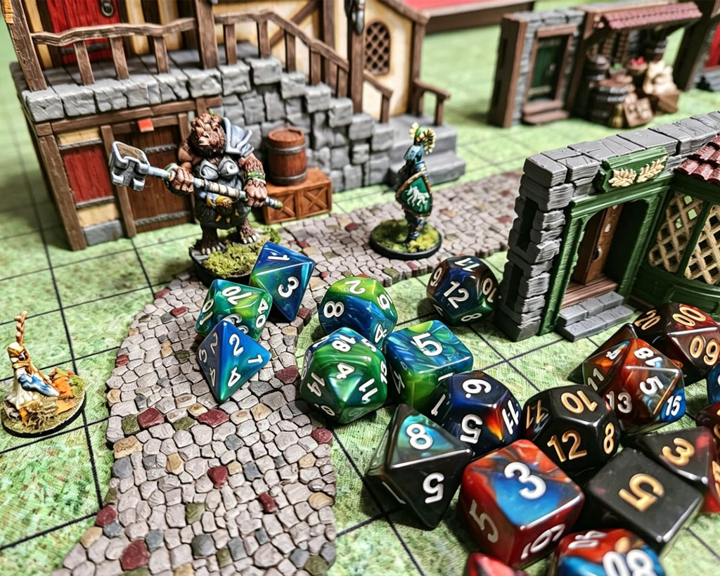 CREEBUY 6-Pack Polyhedral Dice Set – 42 Acrylic D&D Dice with Gold Numbers and Storage Bags