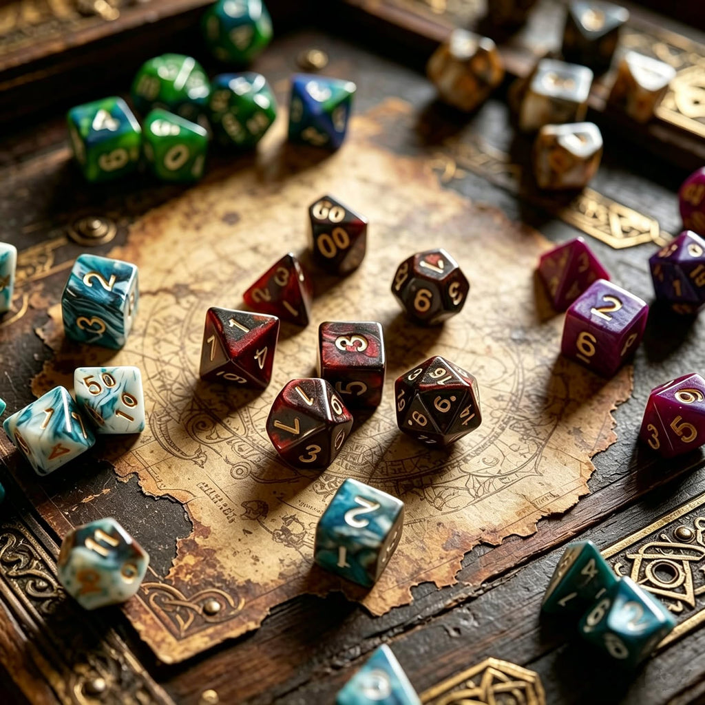 CREEBUY 6-Pack Polyhedral Dice Set – 42 Acrylic D&D Dice with Gold Numbers and Storage Bags