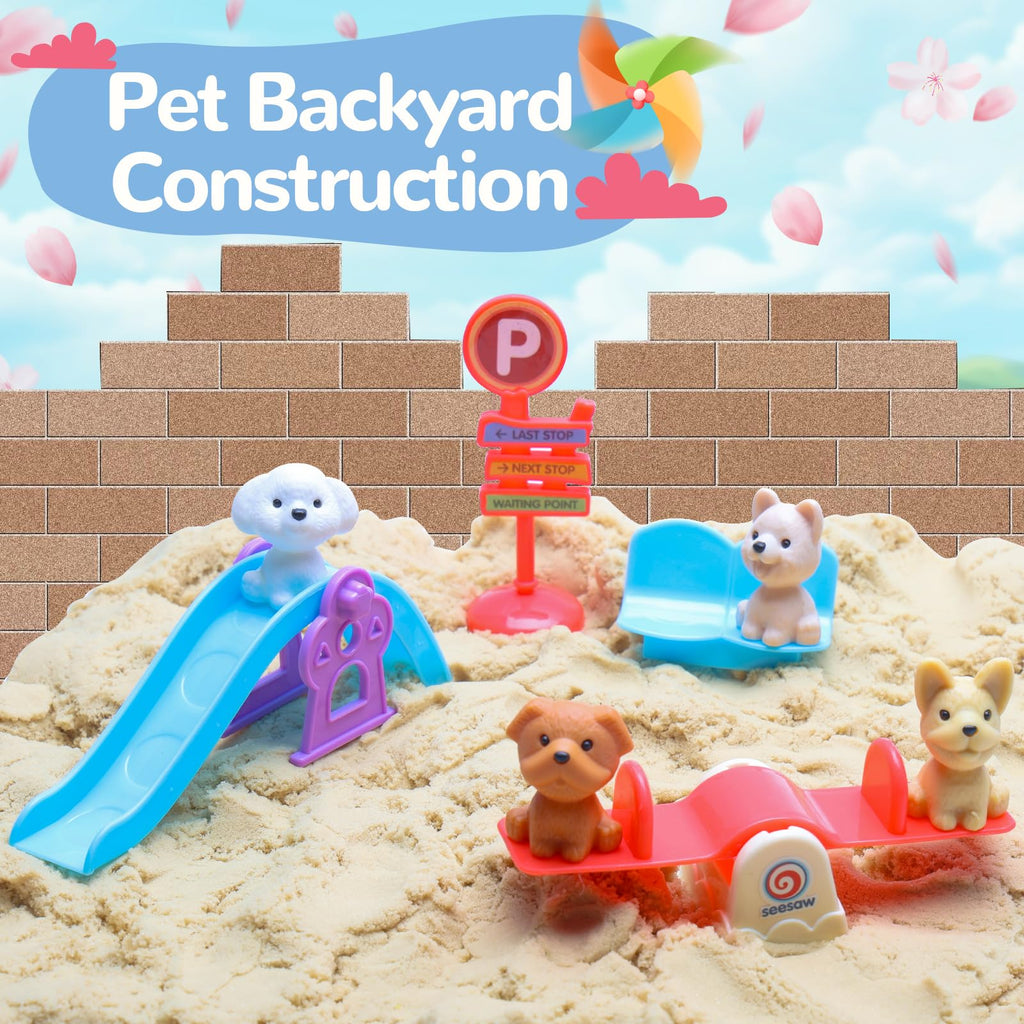 Crelloci Construction Sand Toy Set: 1.7 lbs Magic Sand, House Molds, & Dog Play Set for Ages 3-8