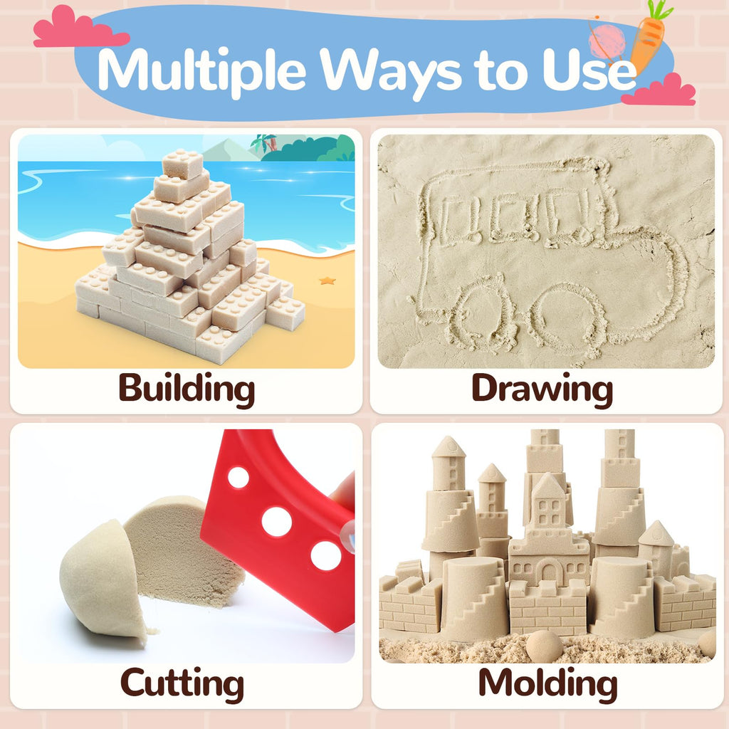 Crelloci Construction Sand Toy Set: 1.7 lbs Magic Sand, House Molds, & Dog Play Set for Ages 3-8