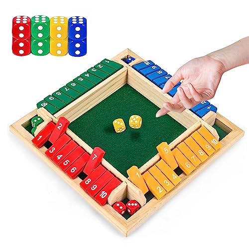 CRETVIS 4-Player Wooden Shut the Box Dice Game - 10 Numbers, 8 Dice
