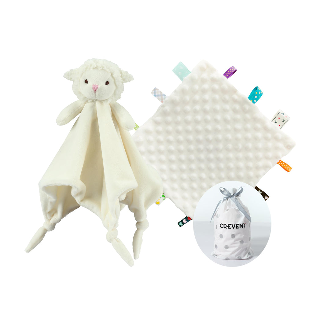 CREVENT Ivory Sheep Baby Security Blanket – Soft Minky Lovey with Tag