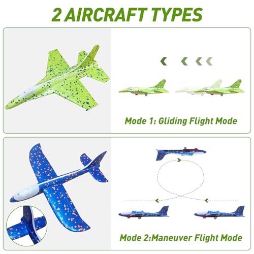 CRILARY 3-Pack Airplane Launcher Toys – 13.2-Inch LED F-15 Fighter Jets & Glider for Kids Ages 4-12