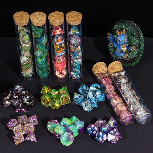 CRITALLIC 7-Piece Sharp Edge Resin Dice Mystery Set for D&D, Pathfinder, TTRPG