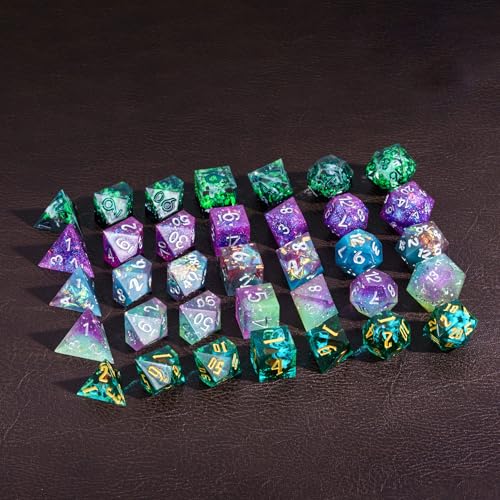 CRITALLIC 7-Piece Sharp Edge Resin Dice Mystery Set for D&D, Pathfinder, TTRPG