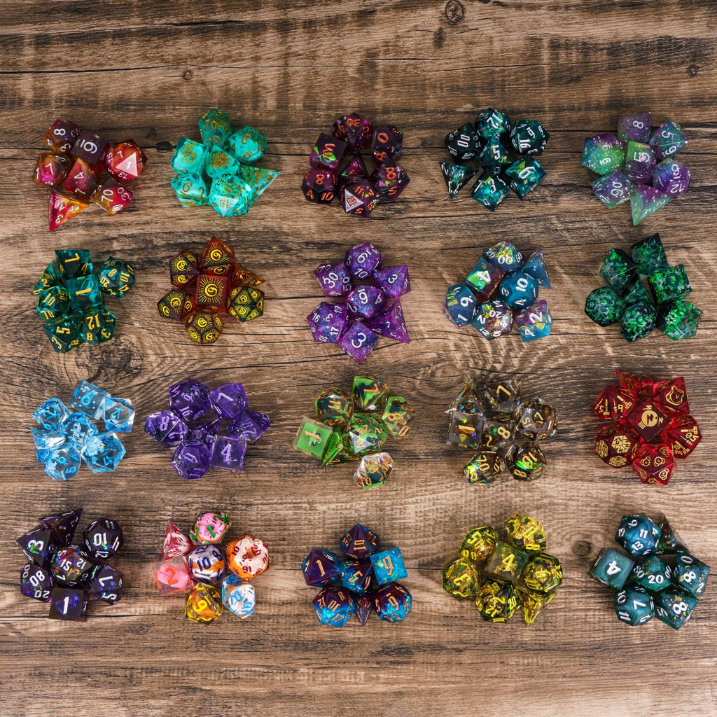 CRITALLIC 7-Piece Sharp Edge Resin Dice Mystery Set for D&D, Pathfinder, TTRPG