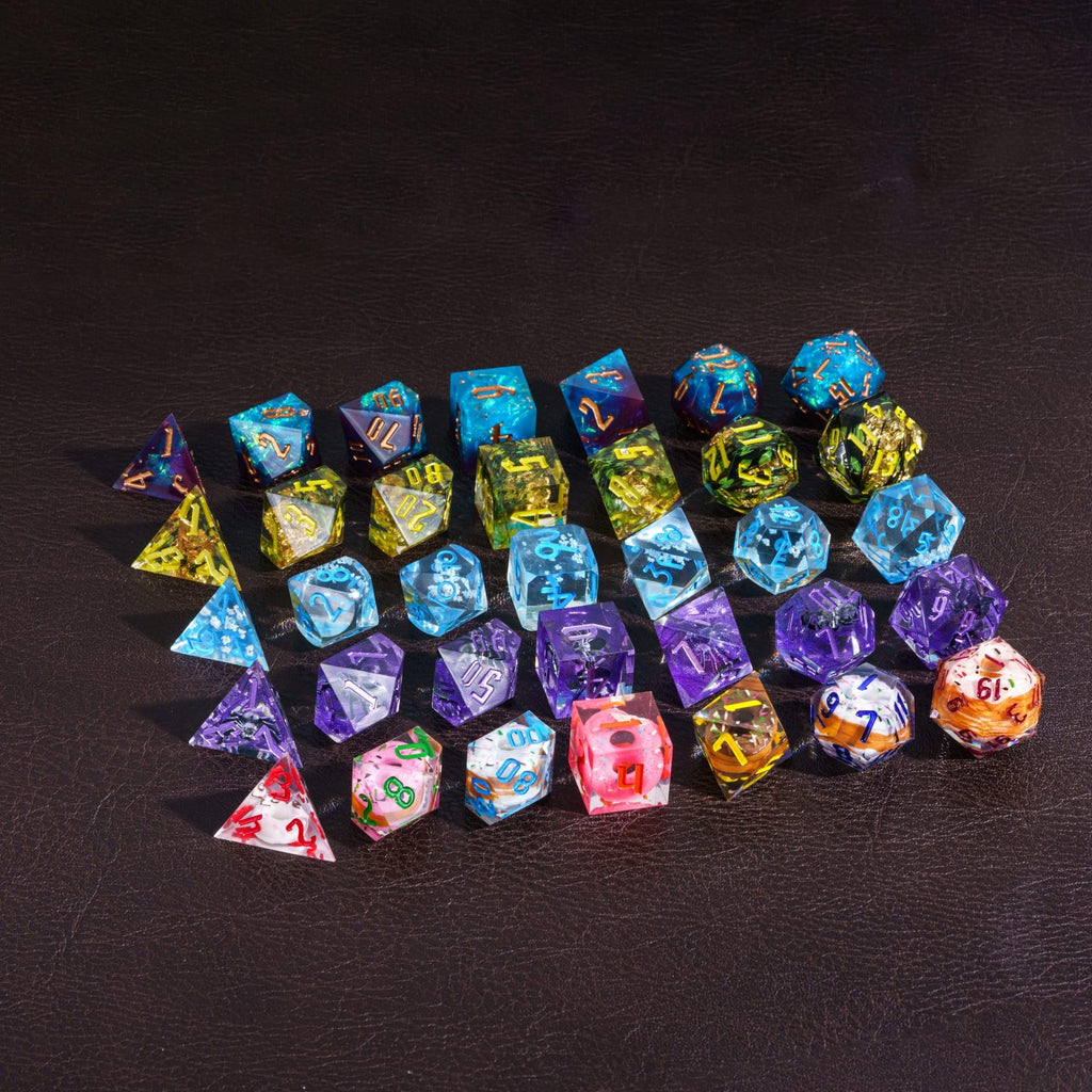 CRITALLIC 7-Piece Sharp Edge Resin Dice Mystery Set for D&D, Pathfinder, TTRPG