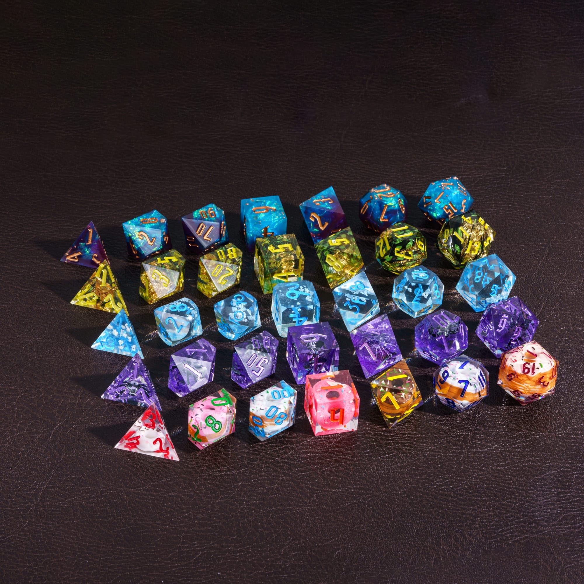 CRITALLIC 7-Piece Sharp Edge Resin Dice Mystery Set for D&D, Pathfinder, TTRPG