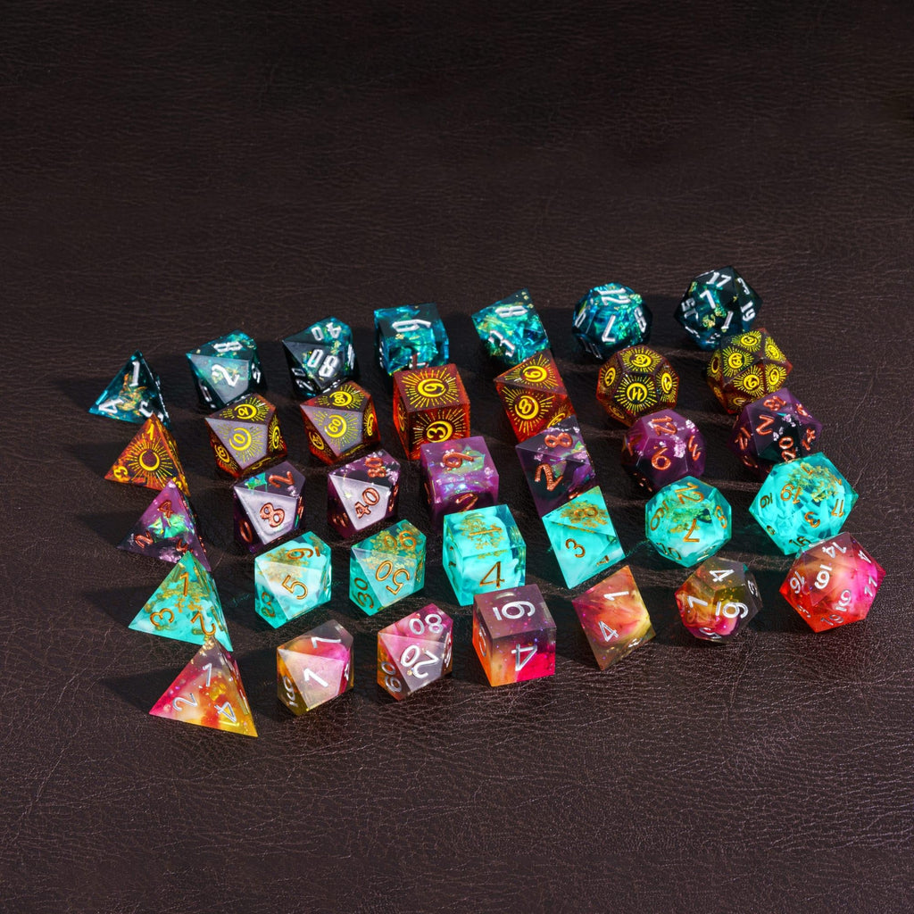 CRITALLIC 7-Piece Sharp Edge Resin Dice Mystery Set for D&D, Pathfinder, TTRPG