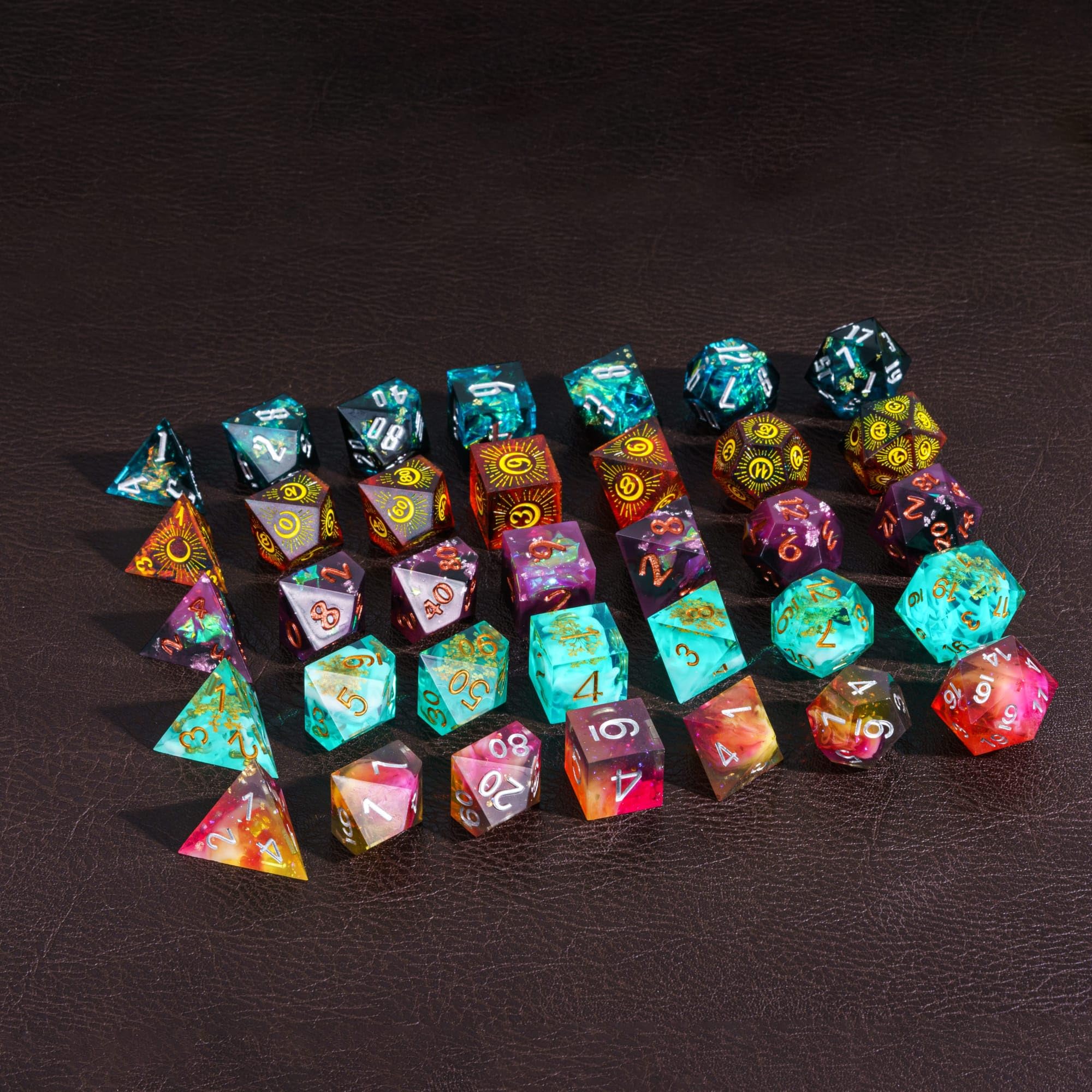 CRITALLIC 7-Piece Sharp Edge Resin Dice Mystery Set for D&D, Pathfinder, TTRPG