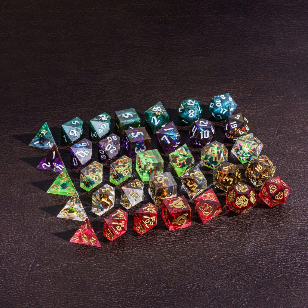 CRITALLIC 7-Piece Sharp Edge Resin Dice Mystery Set for D&D, Pathfinder, TTRPG