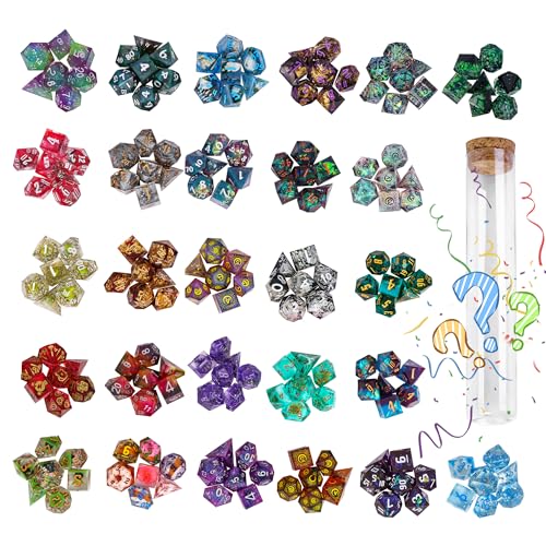 CRITALLIC 7-Piece Sharp Edge Resin Dice Mystery Set for D&D, Pathfinder, TTRPG