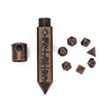 CRITALLIC Mini Metal Dice Set (7 Polyhedral Dice) with Rune Keychain Case - Red Copper
