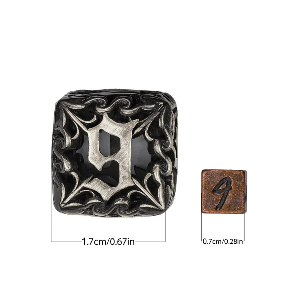 CRITALLIC Mini Metal Dice Set (7 Polyhedral Dice) with Rune Keychain Case - Red Copper