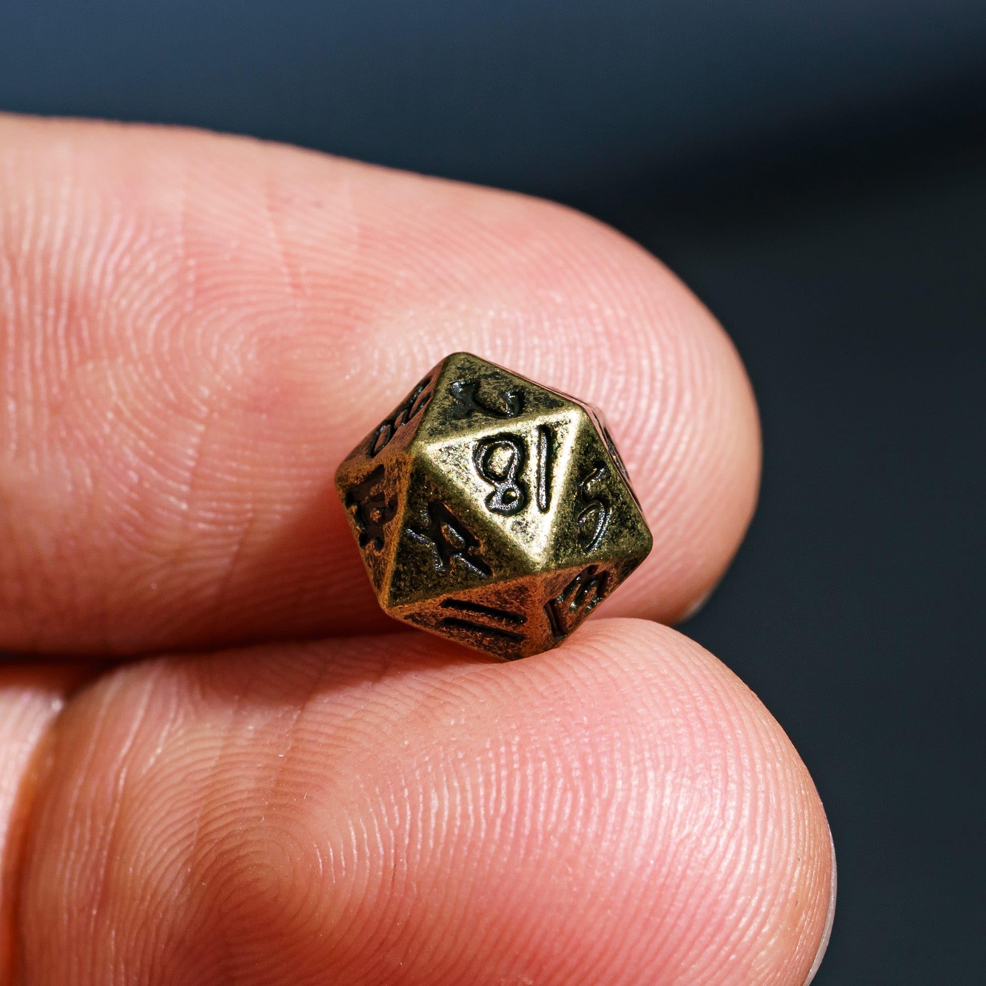CRITALLIC Mini Metal Dice Set with Rune Keychain Case - 7 Polyhedral Dice for DND (Bronze)