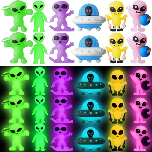 CroBlissful 25-Piece Glowing Alien Figures – 6 Styles for Halloween, Piñata Fillers & Pranks