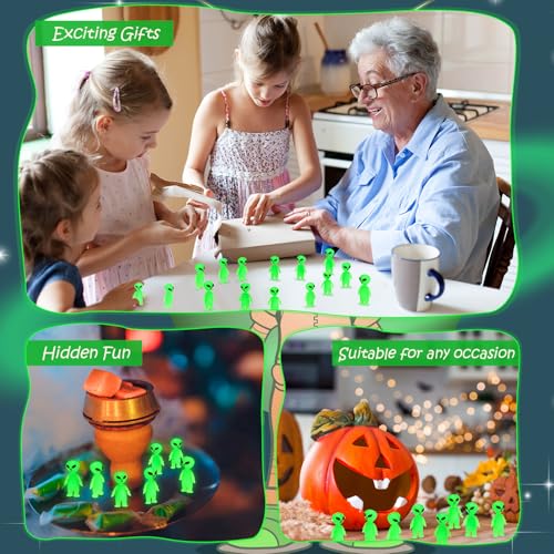 CroBlissful 50-Pack Glow-in-the-Dark Mini Alien Figurines - Green Tiny Aliens for Party Favors, Prank Toys, and Hide-and-Seek Games
