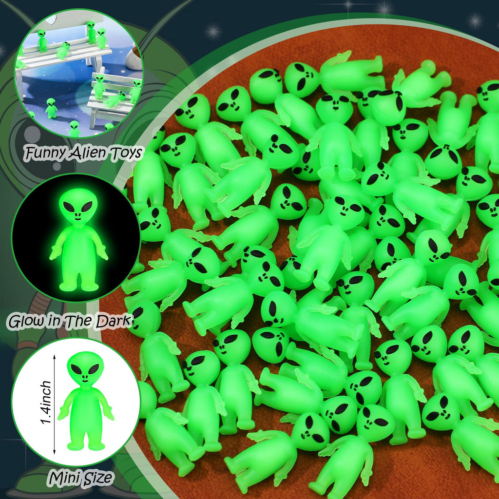 CroBlissful 50-Pack Glow-in-the-Dark Mini Alien Figurines - Green Tiny Aliens for Party Favors, Prank Toys, and Hide-and-Seek Games