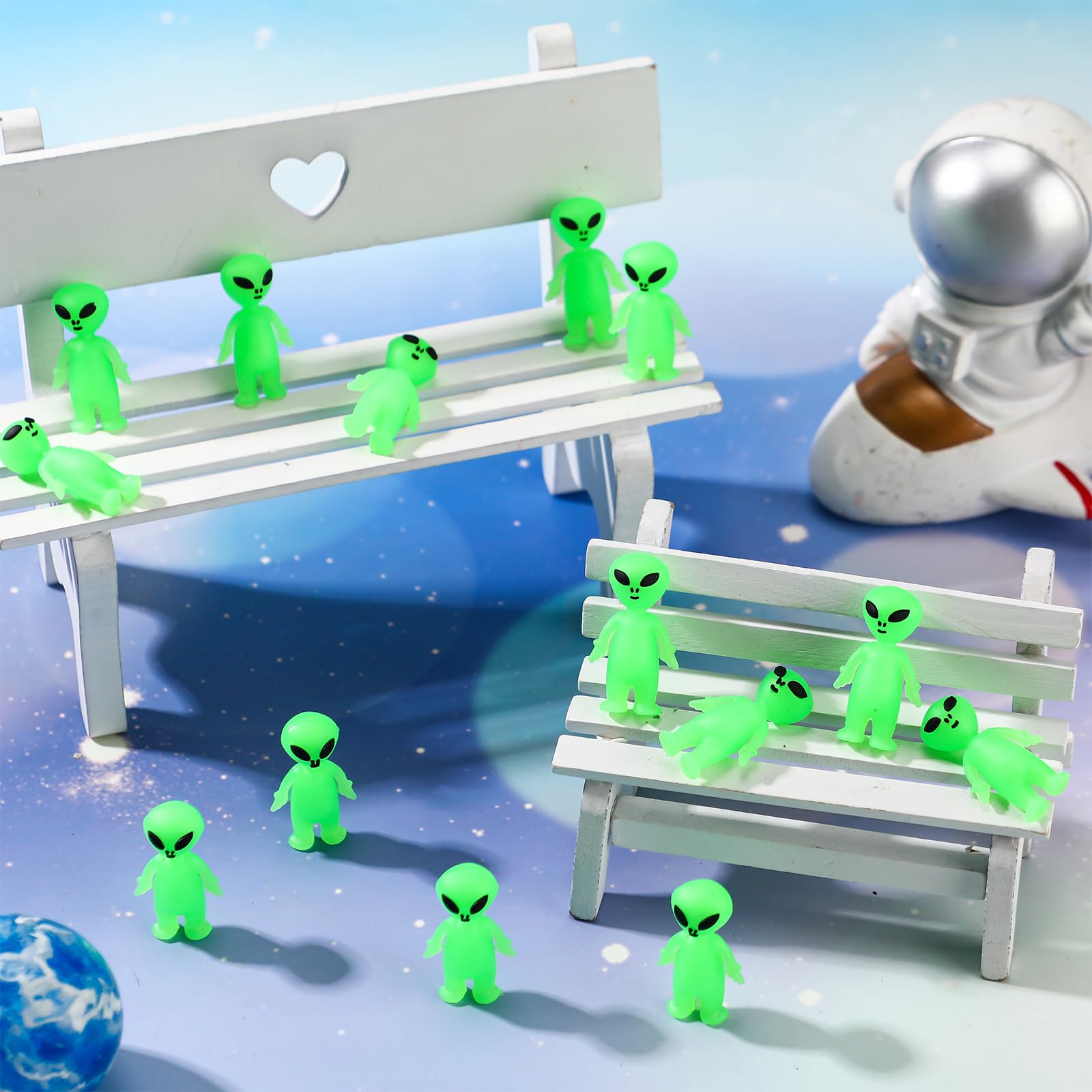 CroBlissful 50-Pack Glow-in-the-Dark Mini Alien Figurines - Green Tiny Aliens for Party Favors, Prank Toys, and Hide-and-Seek Games