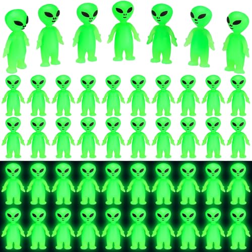 CroBlissful 50-Pack Glow-in-the-Dark Mini Alien Figurines - Green Tiny Aliens for Party Favors, Prank Toys, and Hide-and-Seek Games